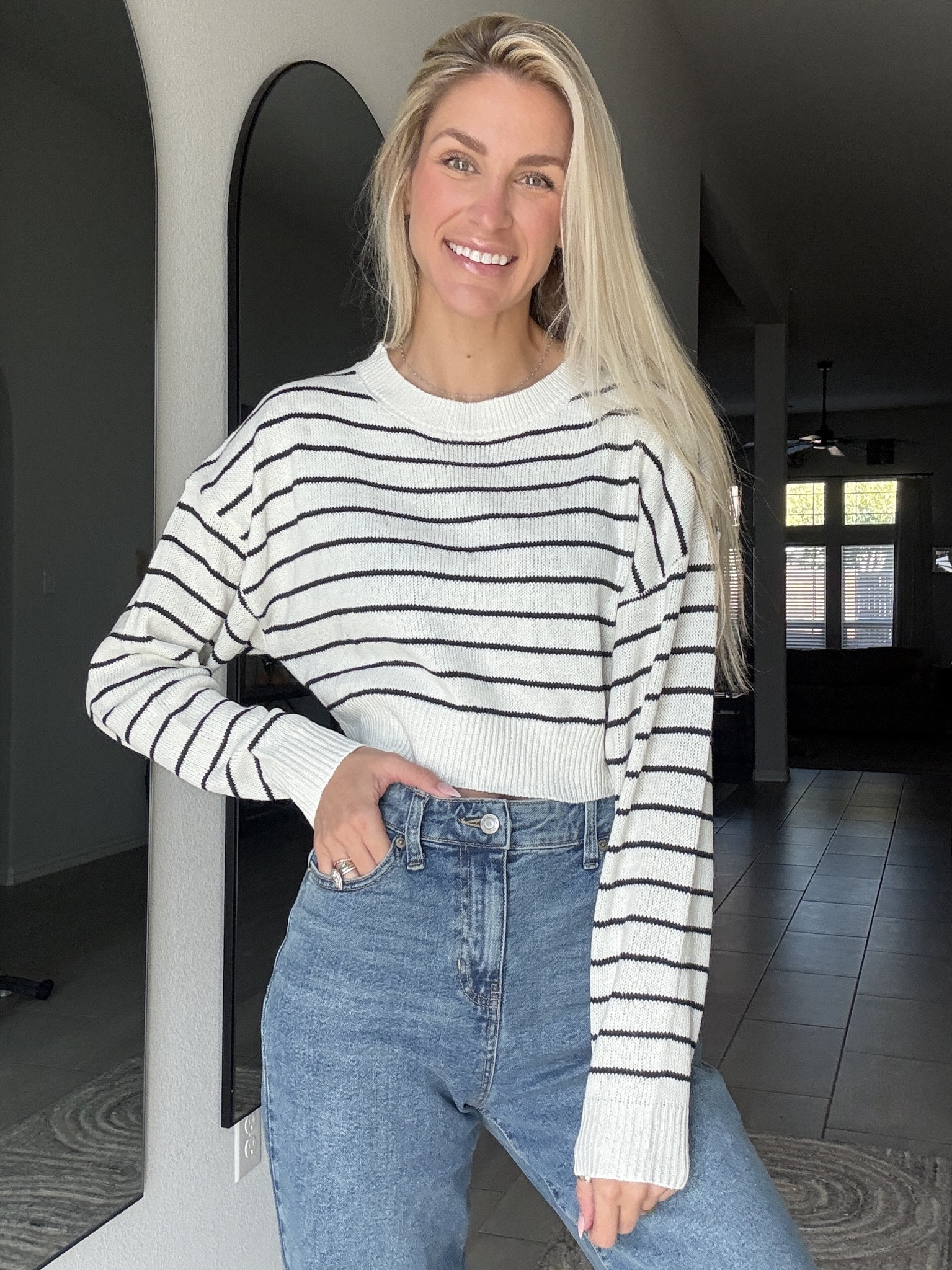 Paired with my $17 34” inseam jeans 

This cropped striped sweater is such a cute everyday basic. The knit is soft and the crew neck gives it that classic look, but the cropped length keeps it modern. Easy to pair with cargos, jeans, leggings—pretty much anything. It’s lightweight but warm enough for layering, and the black-and-white stripes never go out of style.

#LTKCyberWeek #LTKStyleTip #LTKTall
