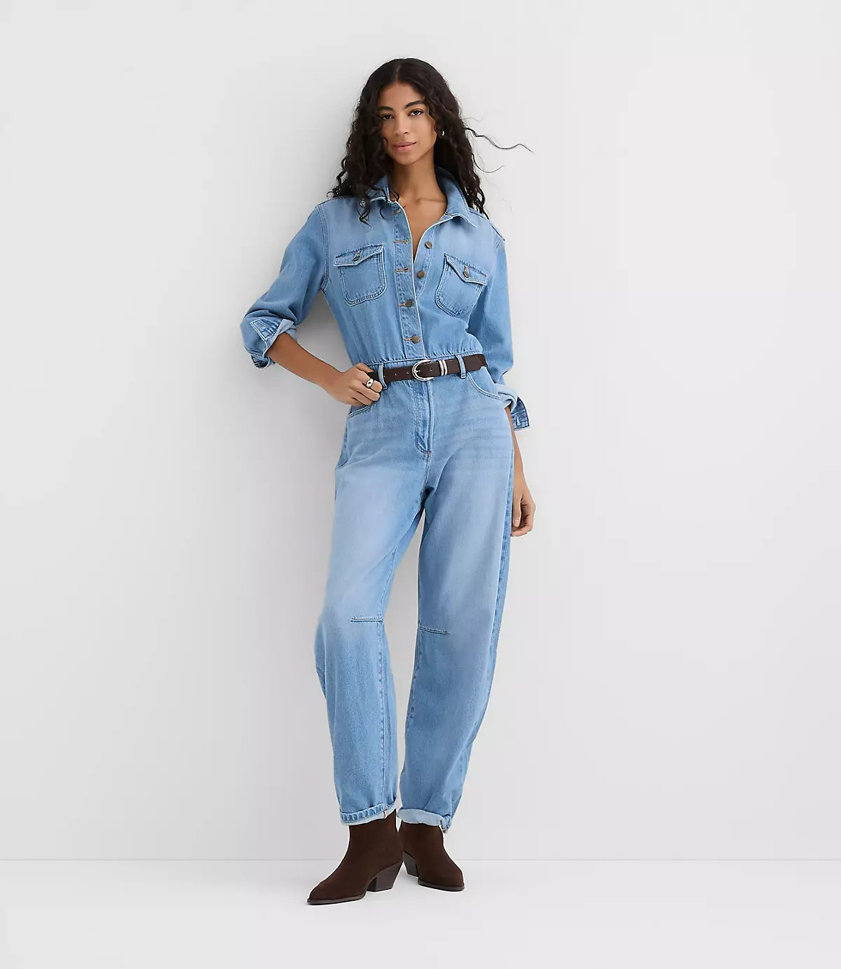 Rivete Denim Jumpsuit in Light Wash | LOFT