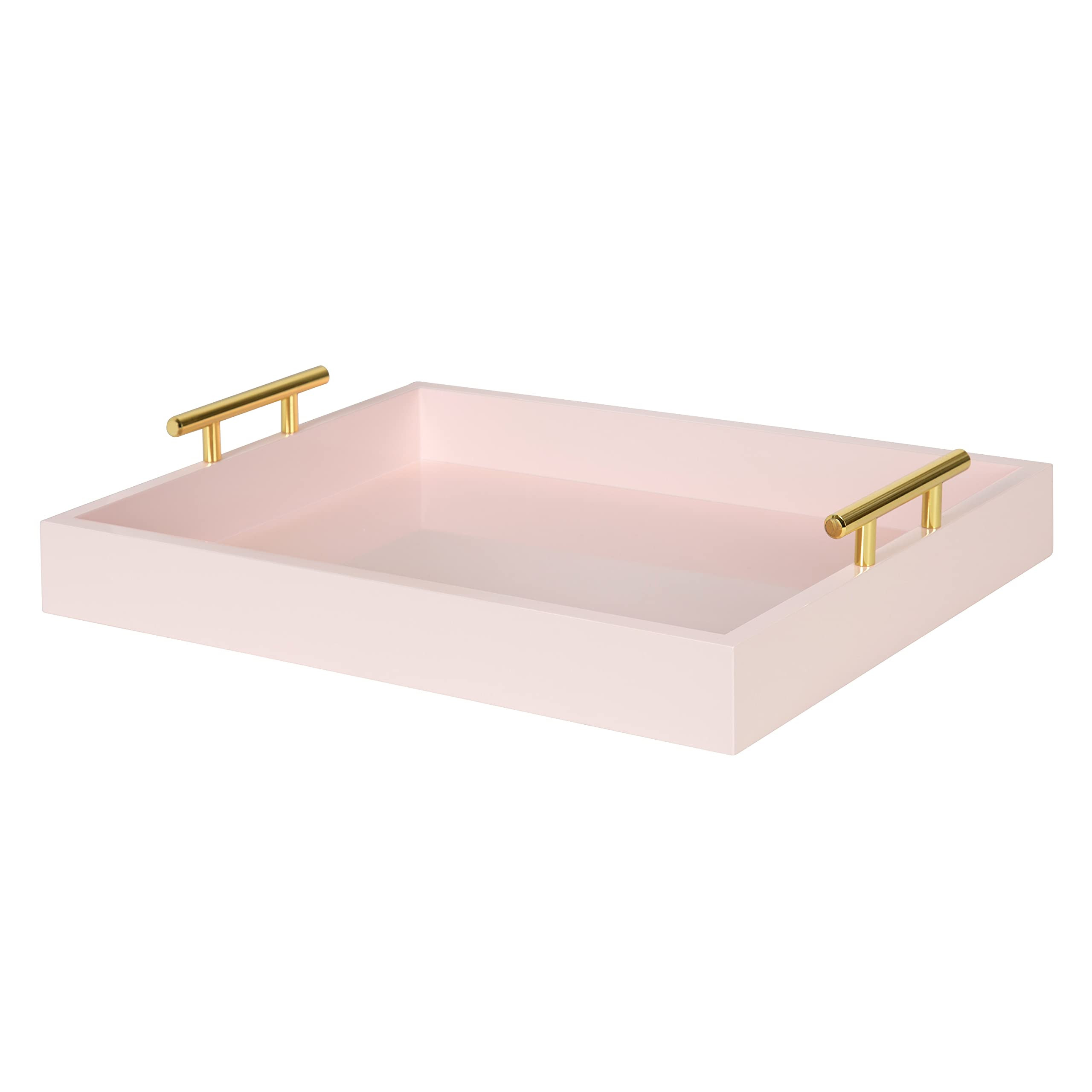 Kate and Laurel Lipton Decorative Tray with Polished Gold Metal Handles, Soft Pink | Amazon (US)