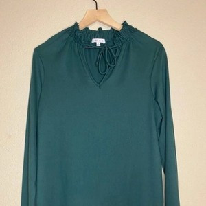 NEW Womens Tunic Blouse Long Sleeve Top Tie Neck Teal Blue Emerald Green L | eBay US