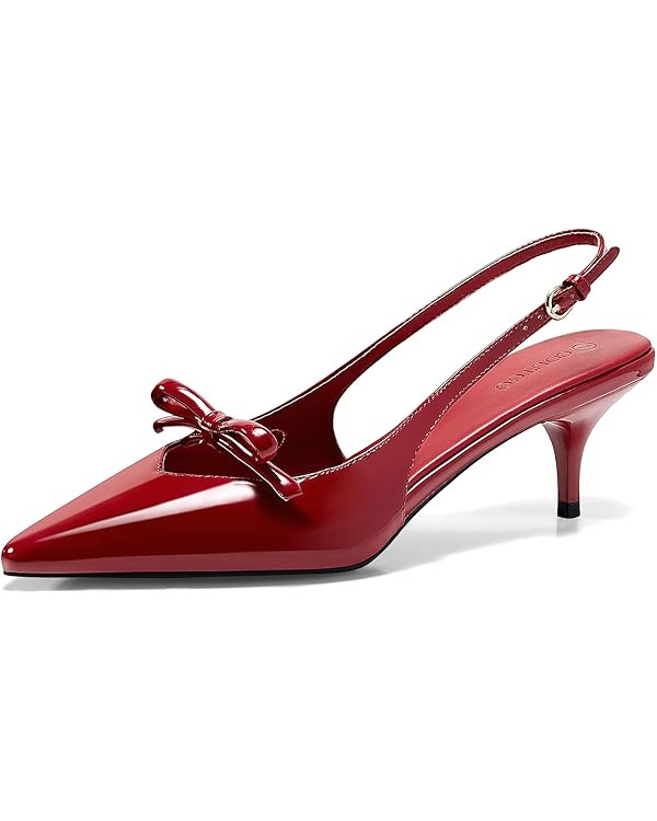 Coutgo Womens Bow Slingback Heels Low Kitten Heel Pumps Closed Pointed Toe Party Wedding Dress Sh... | Amazon (US)