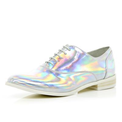 Silver holographic lace up brogues | River Island (UK & IE)