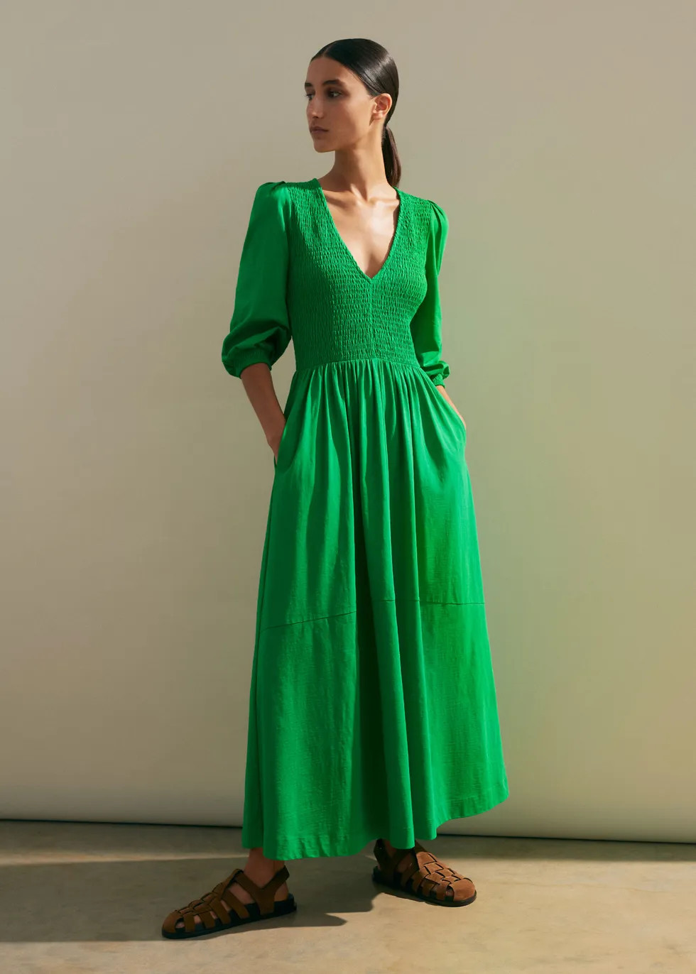 Slub Cotton V-Neck Maxi Dress | ME+EM Global (Excluding US)