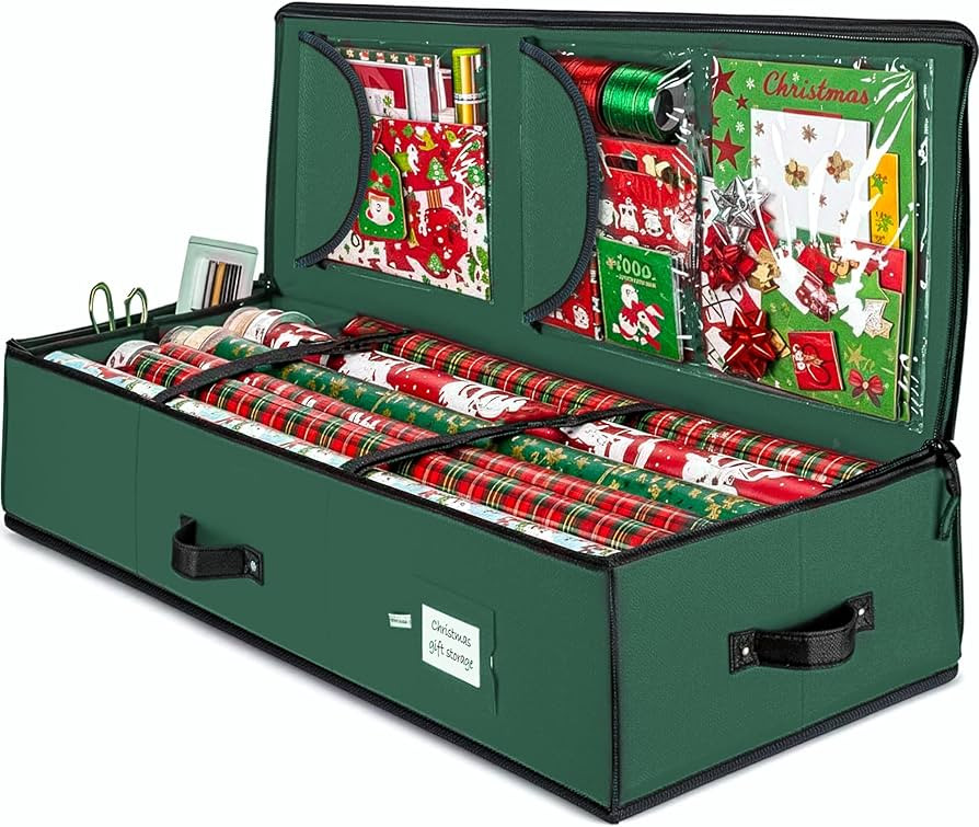 ZOBER Gift Wrapping Paper Organizer Storage - 40" Gift Wrap Storage Containers with Interior Pock... | Amazon (US)