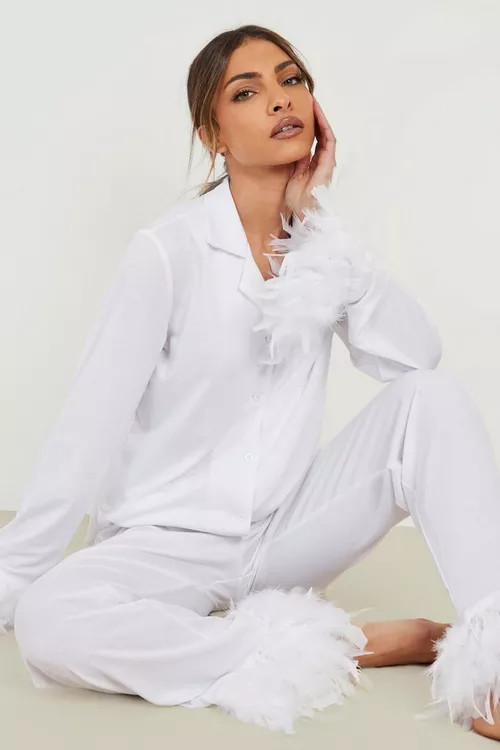 Premium Feather Jersey Pj Shirt & Trouser | Boohoo.com (US & CA)