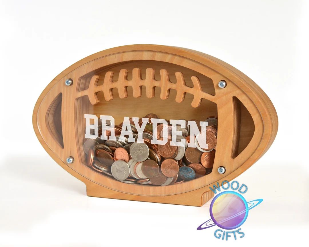 Football Shape Wood Piggy Bank Christmas Gift for Kids Custom - Etsy | Etsy (US)