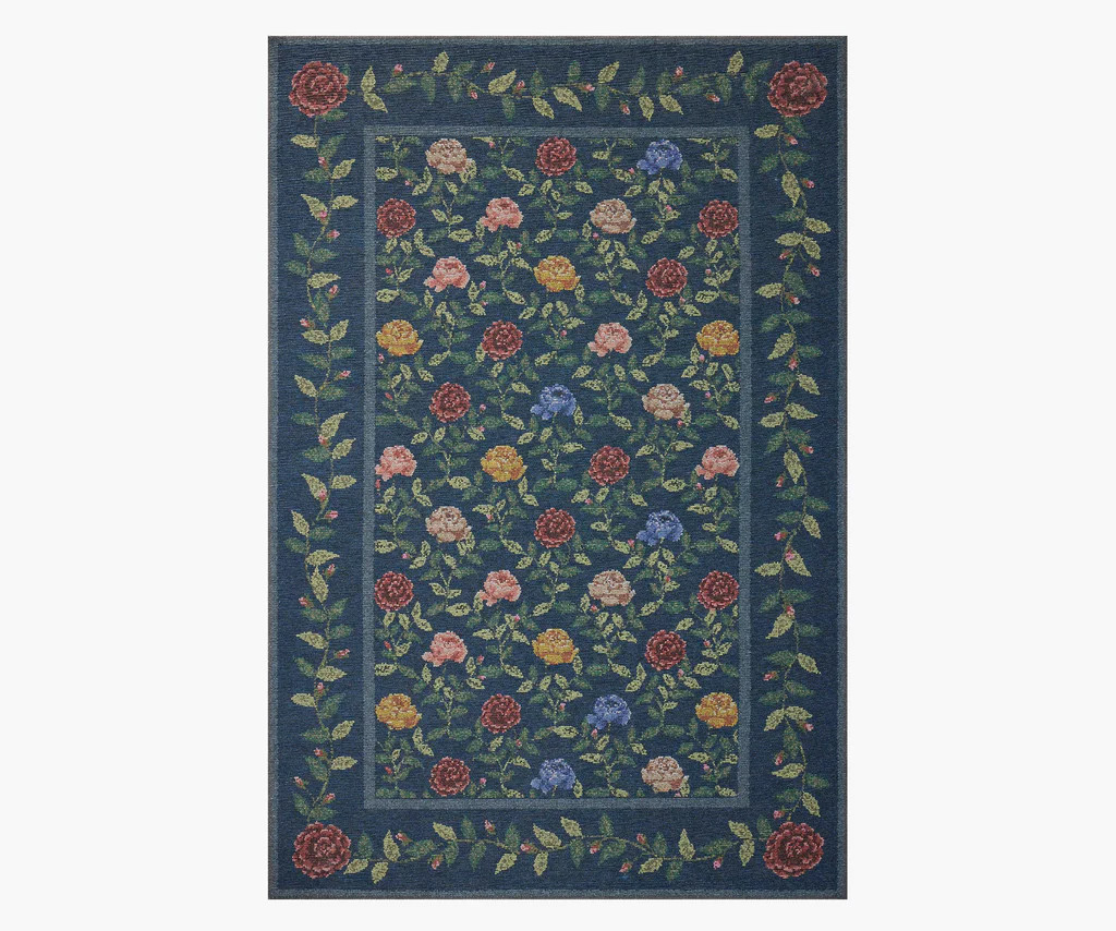 Wildwood Rose Trellis Printed Rug - Navy | Rifle Paper Co.