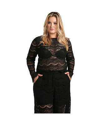 Standards & Practices Plus Size Long Sleeves Lace Blouse - Macy's | Macy's