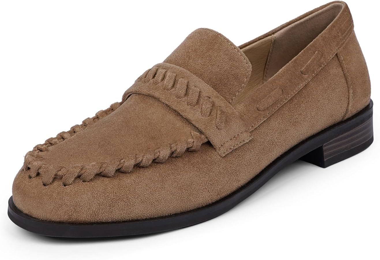 Women's Loafers with Woven Strap Detail Business Casual Slip On Shoes Low Chunky Heel | Amazon (US)