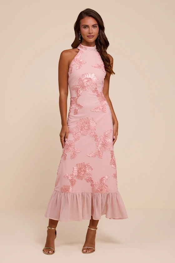 Margaret Light Pink Textured Ruffled Midi Dress | Lulus