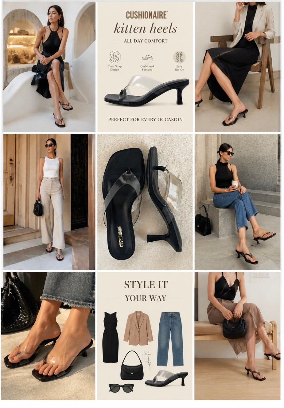 All-day comfort with a stylish touch. These kitten heels are perfect for every occasion. Pair them with our featured jeans for a chic look. #FootwearFinds #StyleEssentials #CushionaireComfort