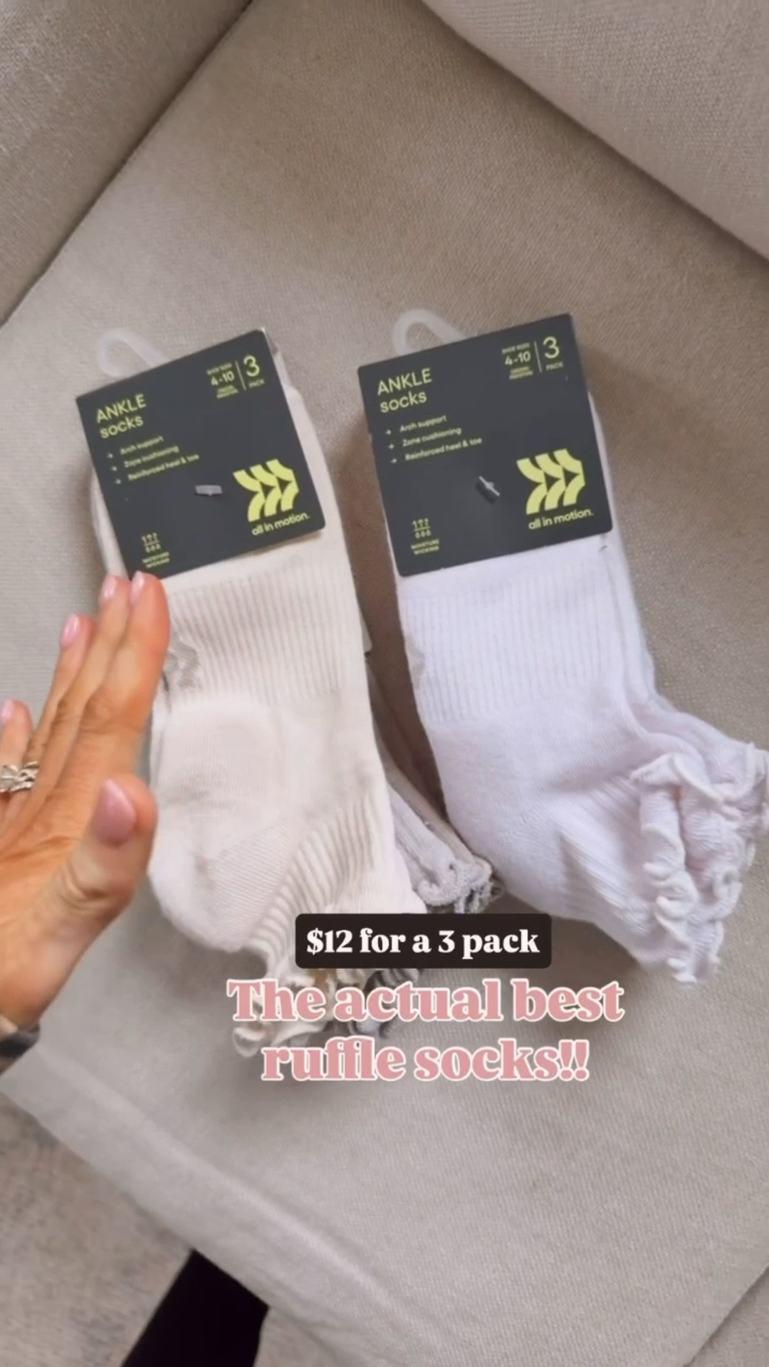 My favorite socks! These socks come in a pack of 3 for $12! They are an active sock, so they are super comfortable! I wear them for leisure or to workout in!

Loverly Grey, Target, activewear, ruffle socks, active socks

#LTKActive