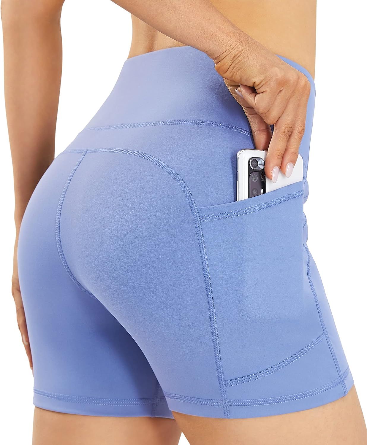 PERSIT Women's High Waist Workout Yoga Shorts with Side & Inner Pockets, Non See-Through Tummy Co... | Amazon (US)