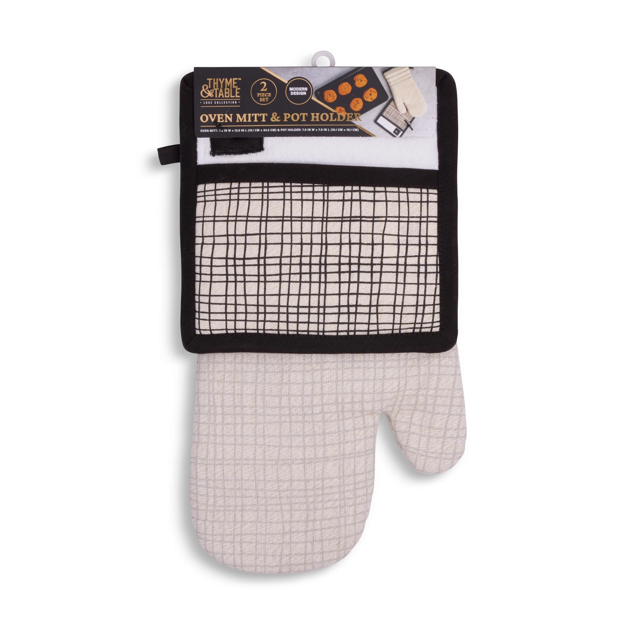 Thyme & Table 2-Pack Kitchen Set Oven Mit and Pot Holder, Crosshatch | Walmart (US)