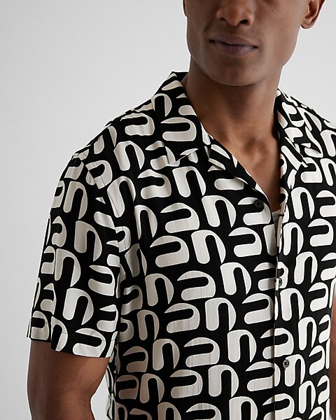 Geo Print Rayon Short Sleeve Shirt | Express