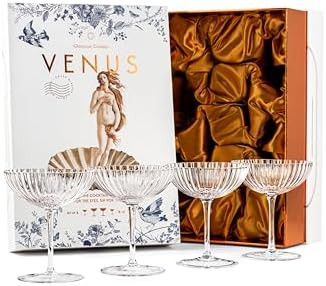 Venus Seashell Coupe Cocktail Glasses | Set of 4 | 8 oz Crystal Ribbed Champagne Saucers for Drin... | Amazon (US)