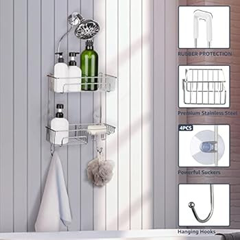 Amazon.com: COSYLAND Hanging Shower Caddy Over Shower Head, Rustproof Bathroom Shower Shelf Organ... | Amazon (US)