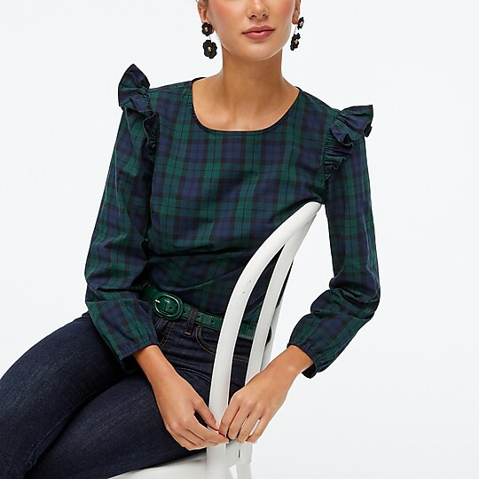 Cotton poplin top with ruffles | J.Crew Factory