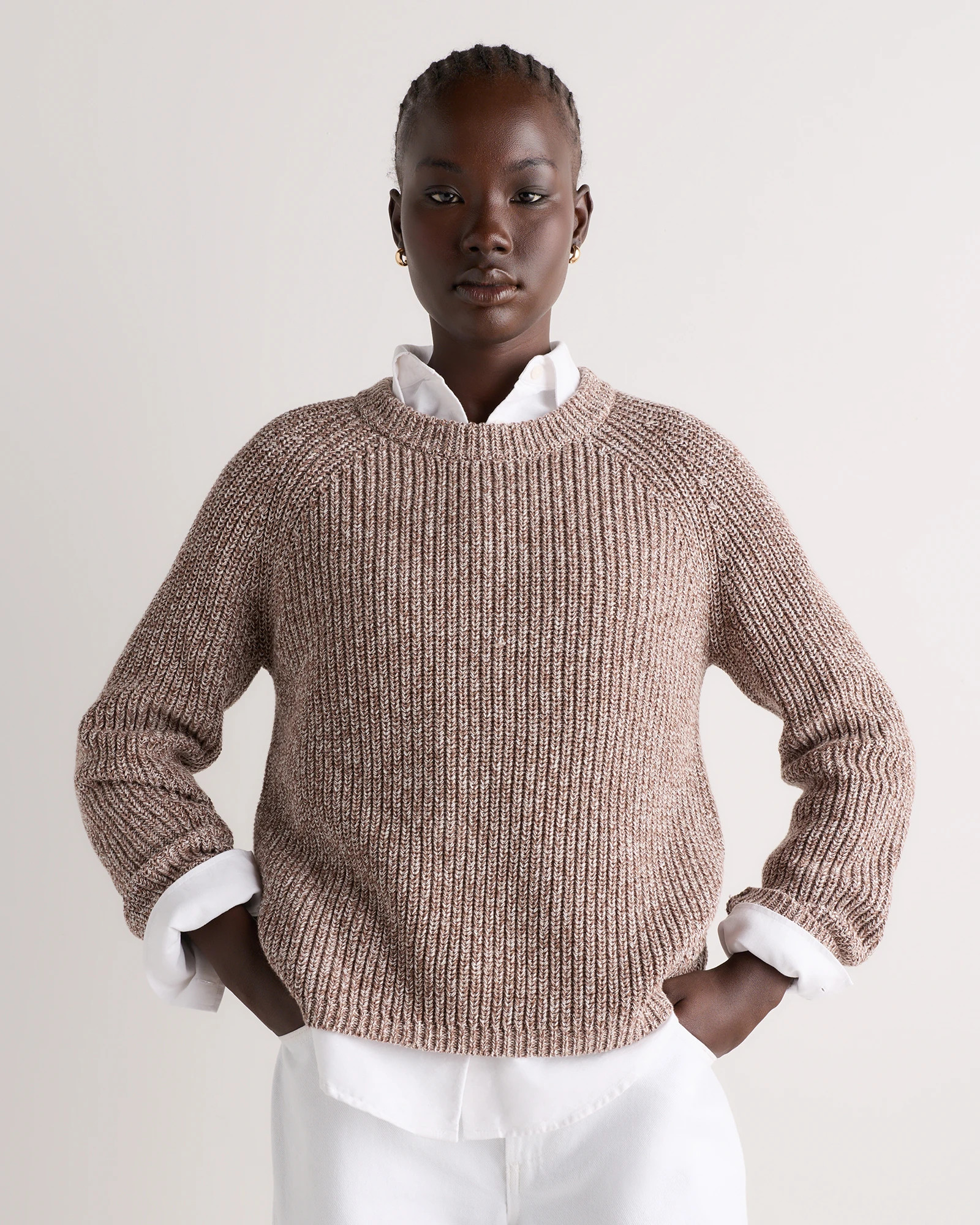 Quince | Women's Fisherman Crew Sweater in Alabaster, Size Large, Organic Cotton | Quince