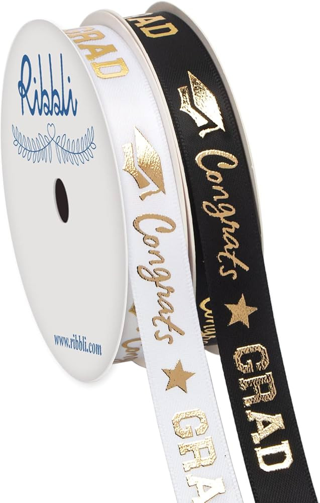 Ribbli 2 Rolls Graduation Ribbon,Congrats Grad Gold Satin Ribbon Use for Gift Wrapping,Graduation... | Amazon (US)
