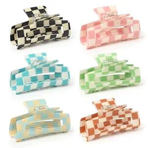 Claw Clips 6 Pcs Checkered Hair Claw for Women Clips Multicolored Rectangle Hair Clips Strong Hol... | Amazon (US)