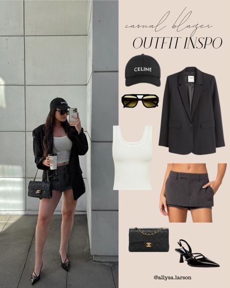Mini skirt, neutral outfit, casual outfit, black blazer, black heels, neutral style 



#LTKStyleTip #LTKShoeCrush #LTKSeasonal