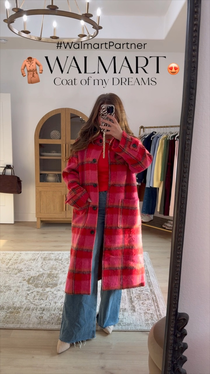 #walmartpartner I found the coat of my DREAMS! 🧥 comes in 2 plaids & a solid grey. When they said oversized, they meant it ✨ wearing a small & I recommend sizing down one or two sizes depending on how loose you like your coats 🎀 @walmartfashion #walmartfashion 