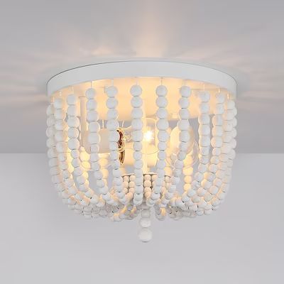 True Fine 3-Light 12.6-in Antique White Wood Beaded LED Flush Mount Light | Lowe's