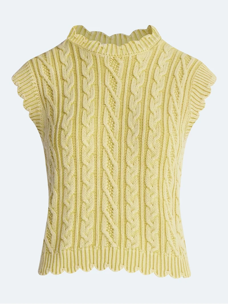 Free Assembly Women's Scalloped Cable Knit Cotton Vest, Sizes XS-XXL | Walmart (US)