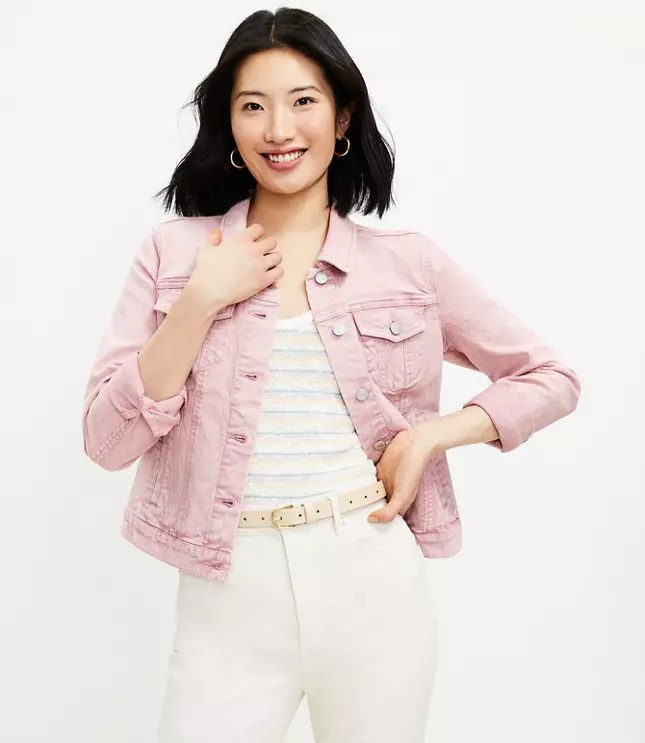 Denim Trucker Jacket in Pink | LOFT | LOFT