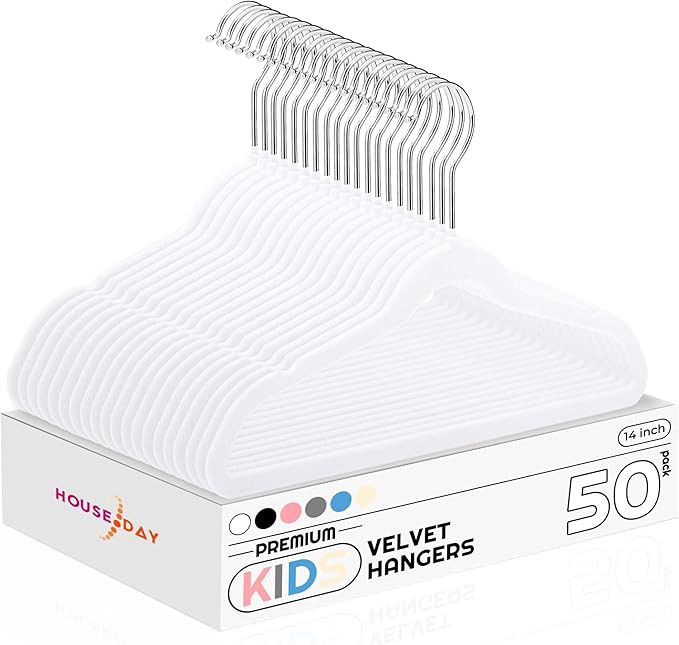 HOUSE DAY Kids Velvet Hangers 50 Pack, Durable Big Kids Hangers 14 Inch Hangers for Youth, Non Sl... | Amazon (US)