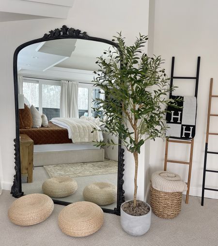 HOME \ bedroom wall styling with a 7’ oversized mirror, floor poufs, faux olive tree, baskets, and blanket ladders!

Amazon decor
Wayfair
Walmart 

#LTKfindsunder100 #LTKfindsunder50 #LTKhome