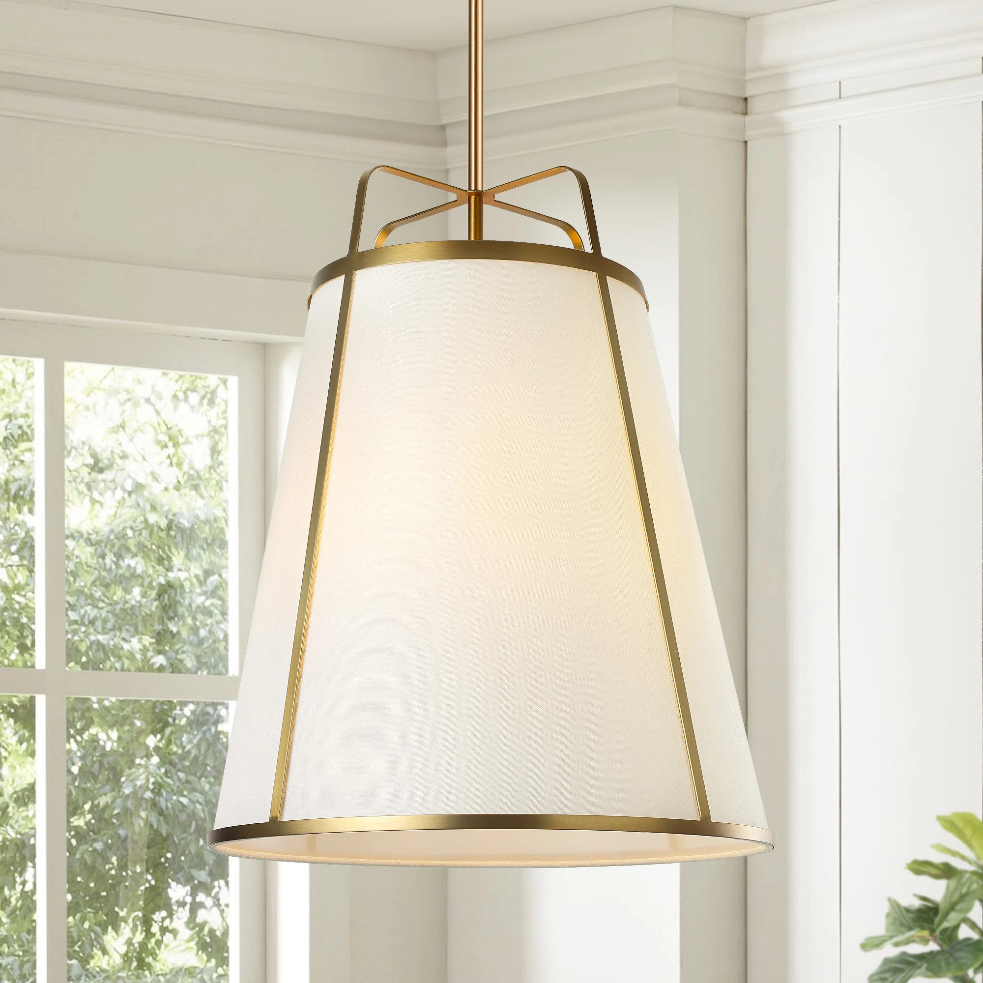 3 - Light Gold Dimmable Tapered Pendant With Linen Shade | Wayfair North America