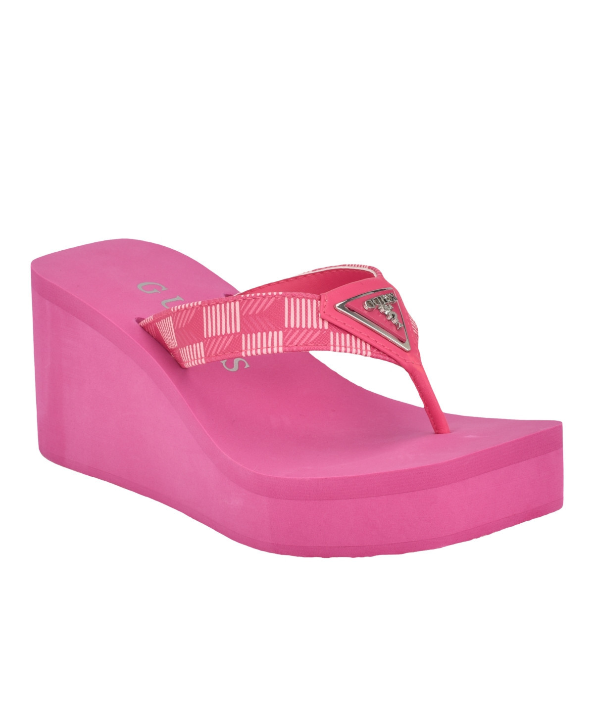 Guess Women's Demmey Logo Thong Square Toe Wedge Sandals - Dark Pink Multi - Manmade | Macy's