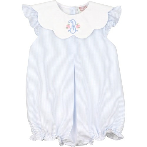 Blue Mini Stripe Scallop Collar Bubble - Shipping Mid-April | Cecil and Lou