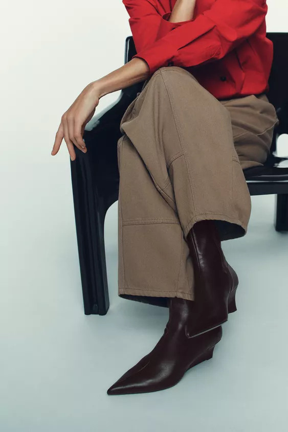LEATHER WEDGE HEEL ANKLE BOOTS | Zara US