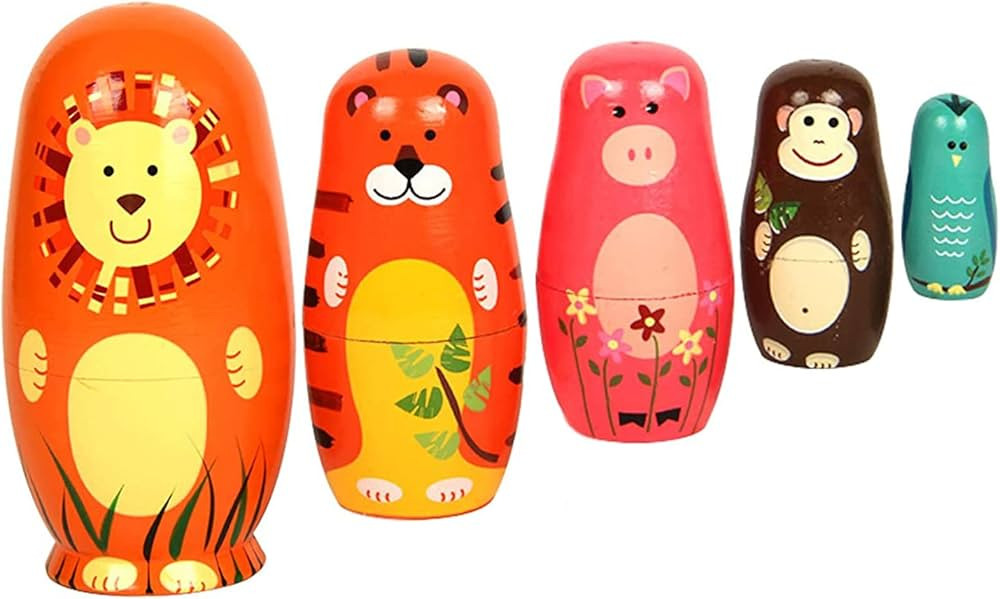 Maxshop Nesting Dolls for Kids - Russian Wooden Stacking Nested Set 5 Pieces Handmade Toys for Ch... | Amazon (US)