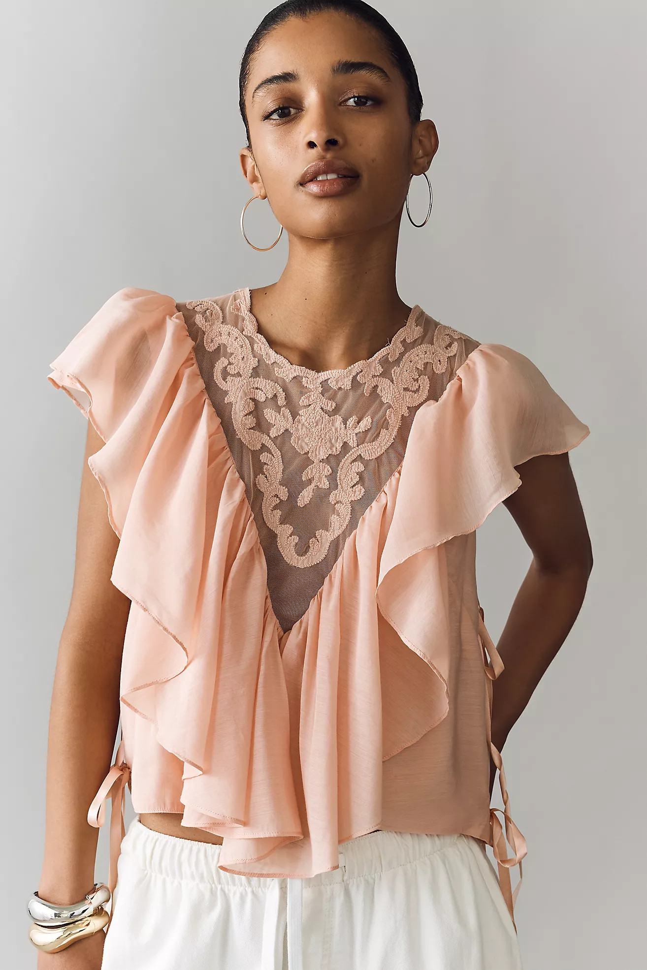 By Anthropologie Sheer Ruffle Top | Anthropologie (US)