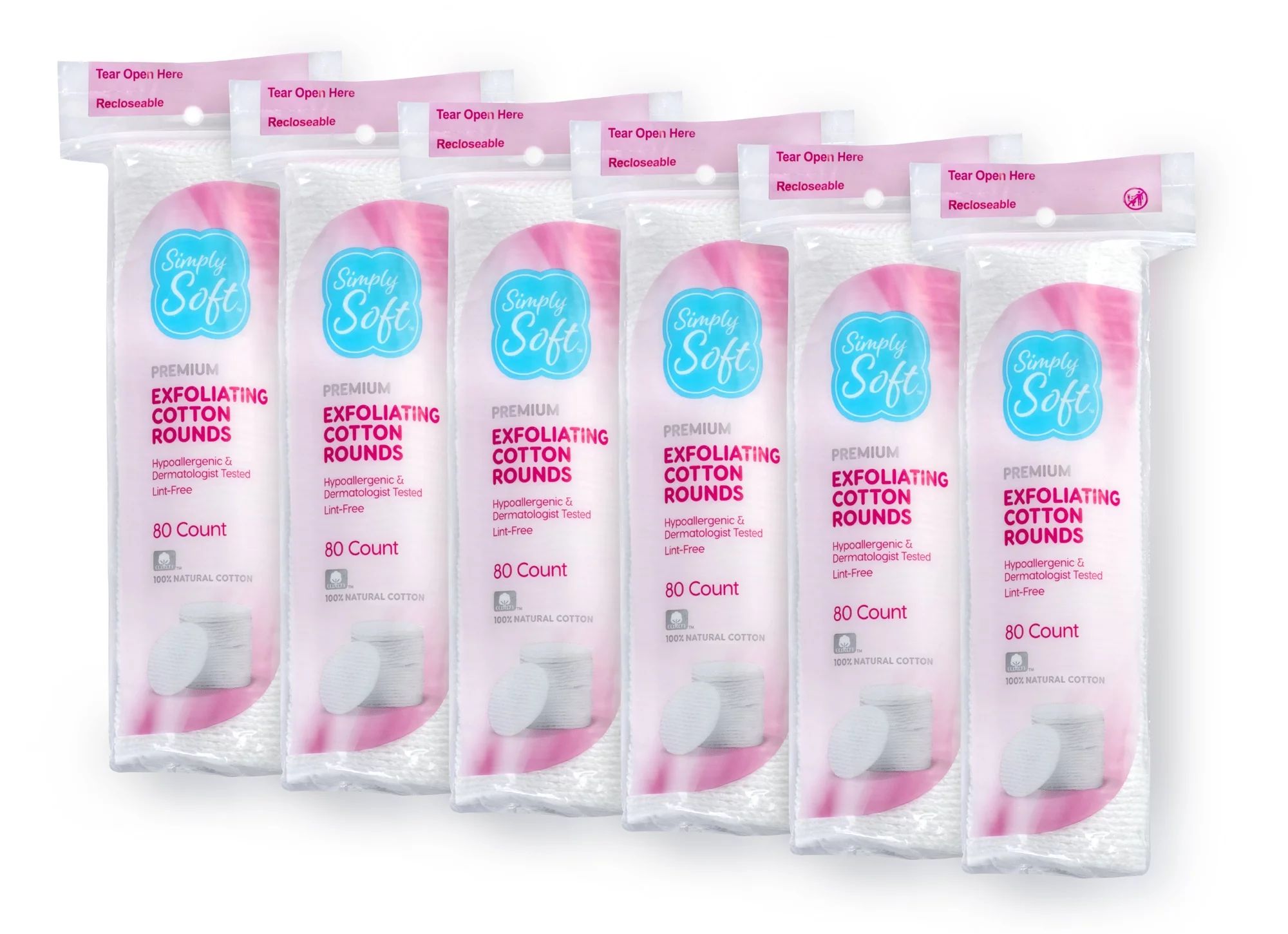 Simply Soft Hypoallergenic Exfoliating Dual Texture Cotton Rounds, 80 Per Pack, 6 Total Packs | Walmart (US)