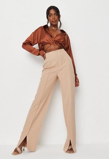 Missguided - Tall Sand Split Hem Seamed Pants | Missguided (US & CA)