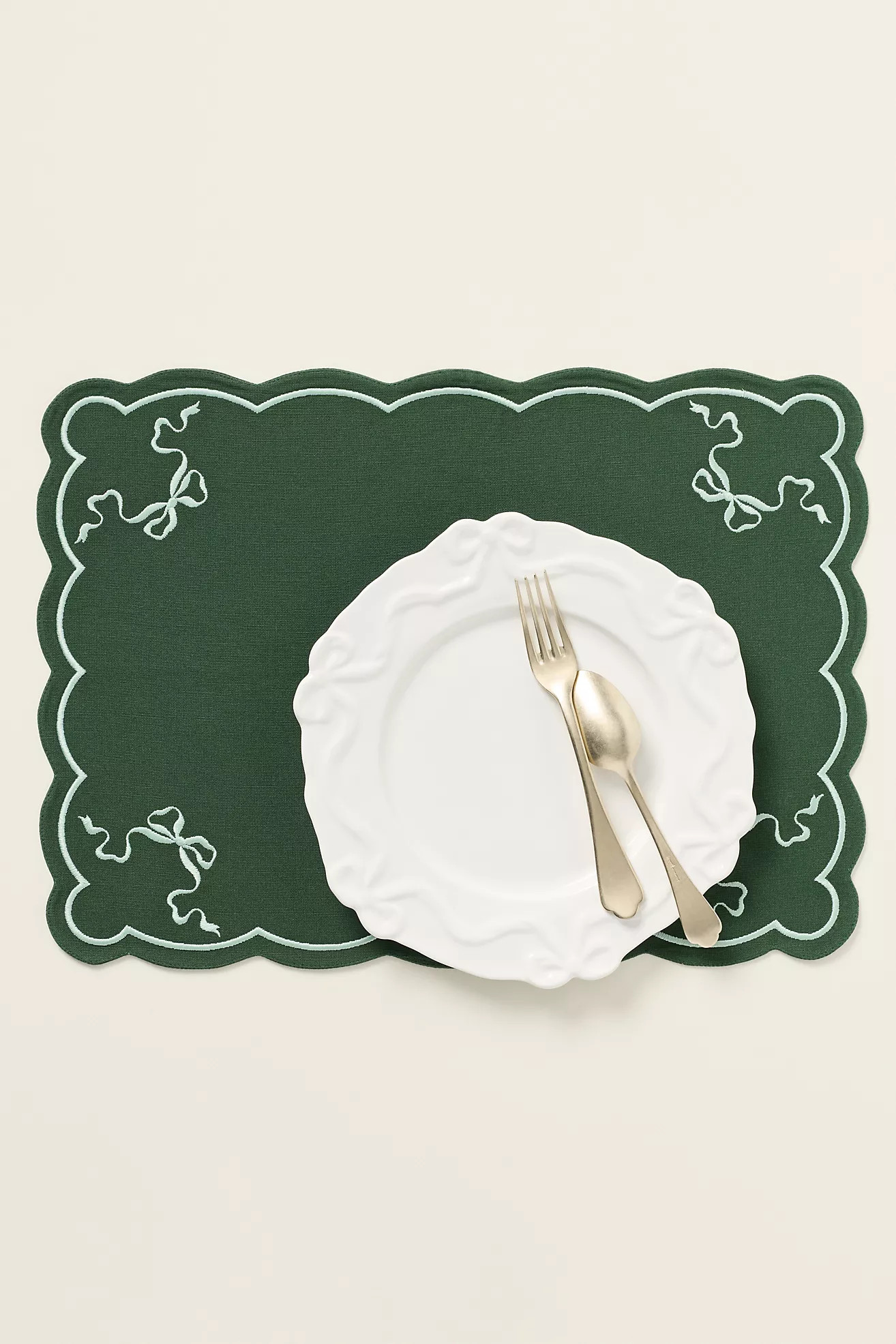 Benedita Bow Cotton Embroidered Placemat | Anthropologie (US)