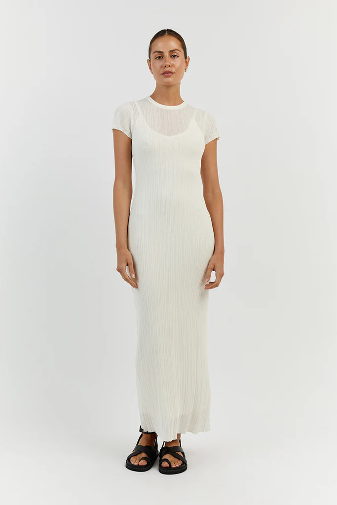 HARPER IVORY CAP SLEEVE MIDI DRESS | DISSH