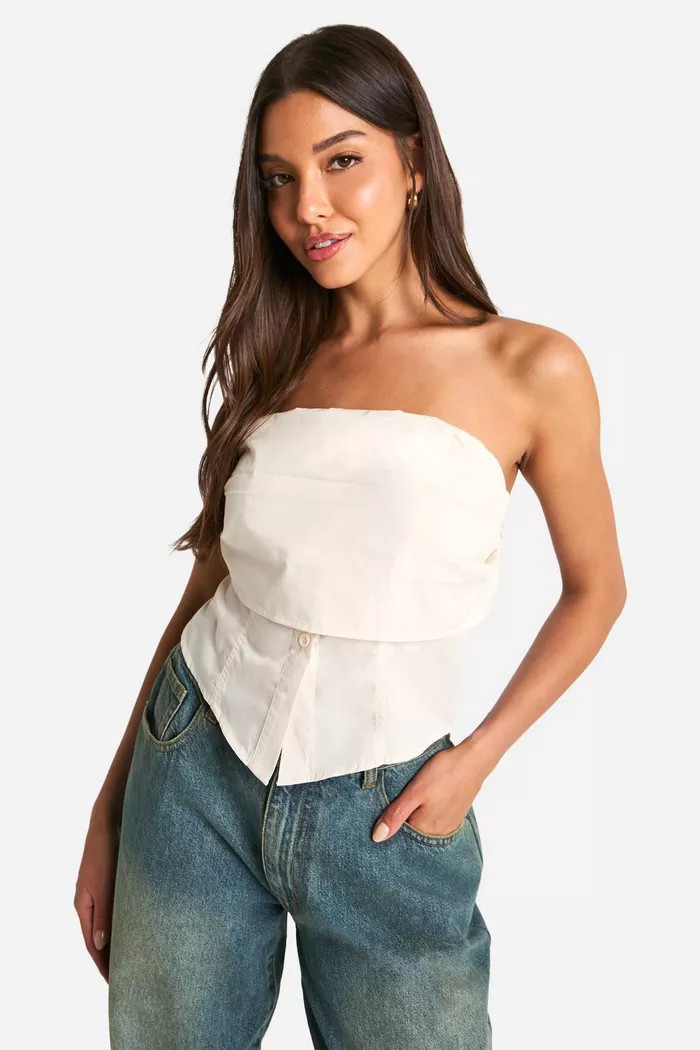 Ruched Bandeau Split Hem Corset | boohoo (US & Canada)