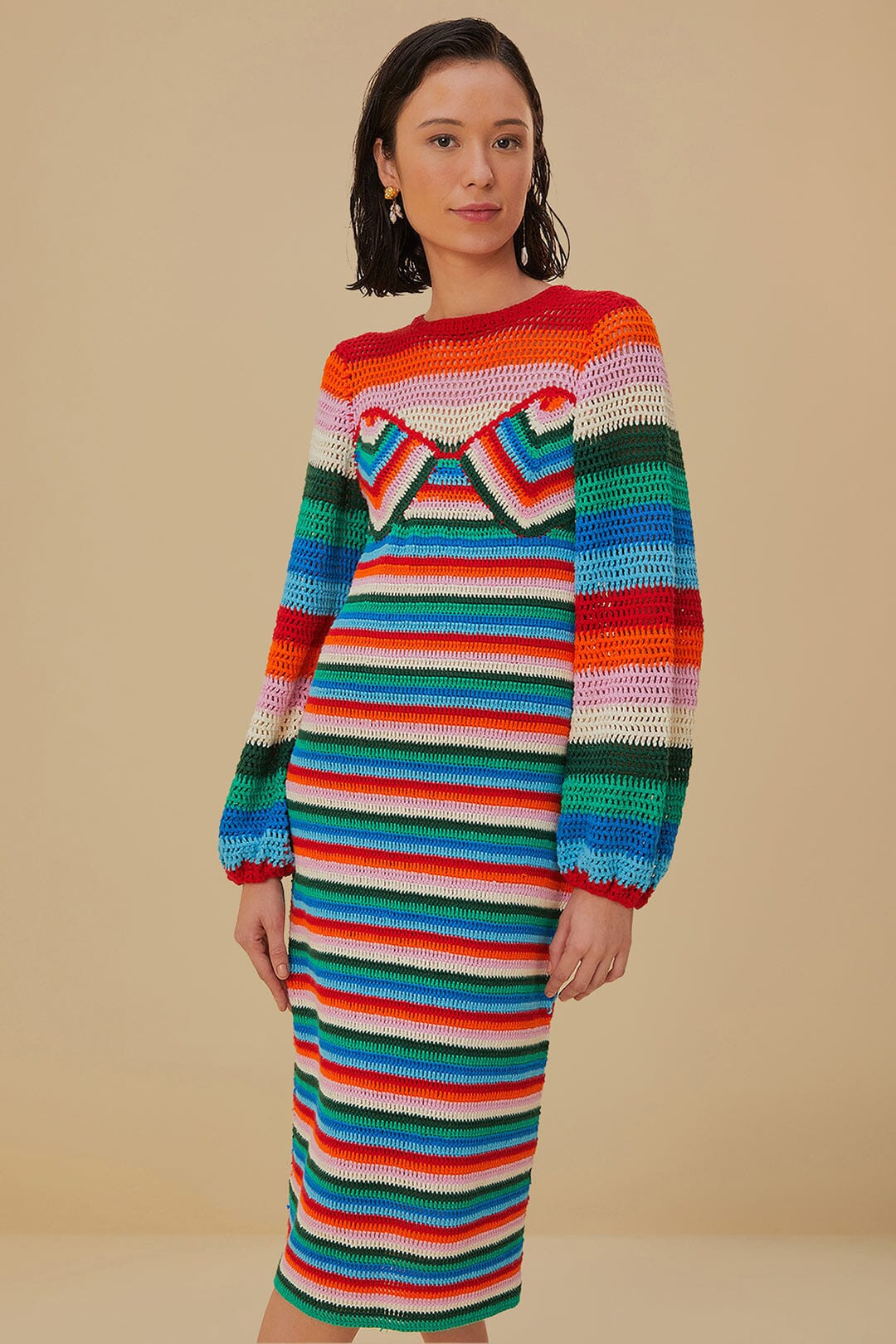 Colorful Stripes Crochet Midi Dress | FarmRio (US)