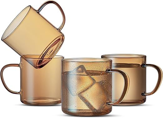 LUX Amber Glass Tea Cups(Set of 4)-14 oz,Colored Glass Coffee Mugs,Lead-free Drinking Glass with ... | Amazon (US)