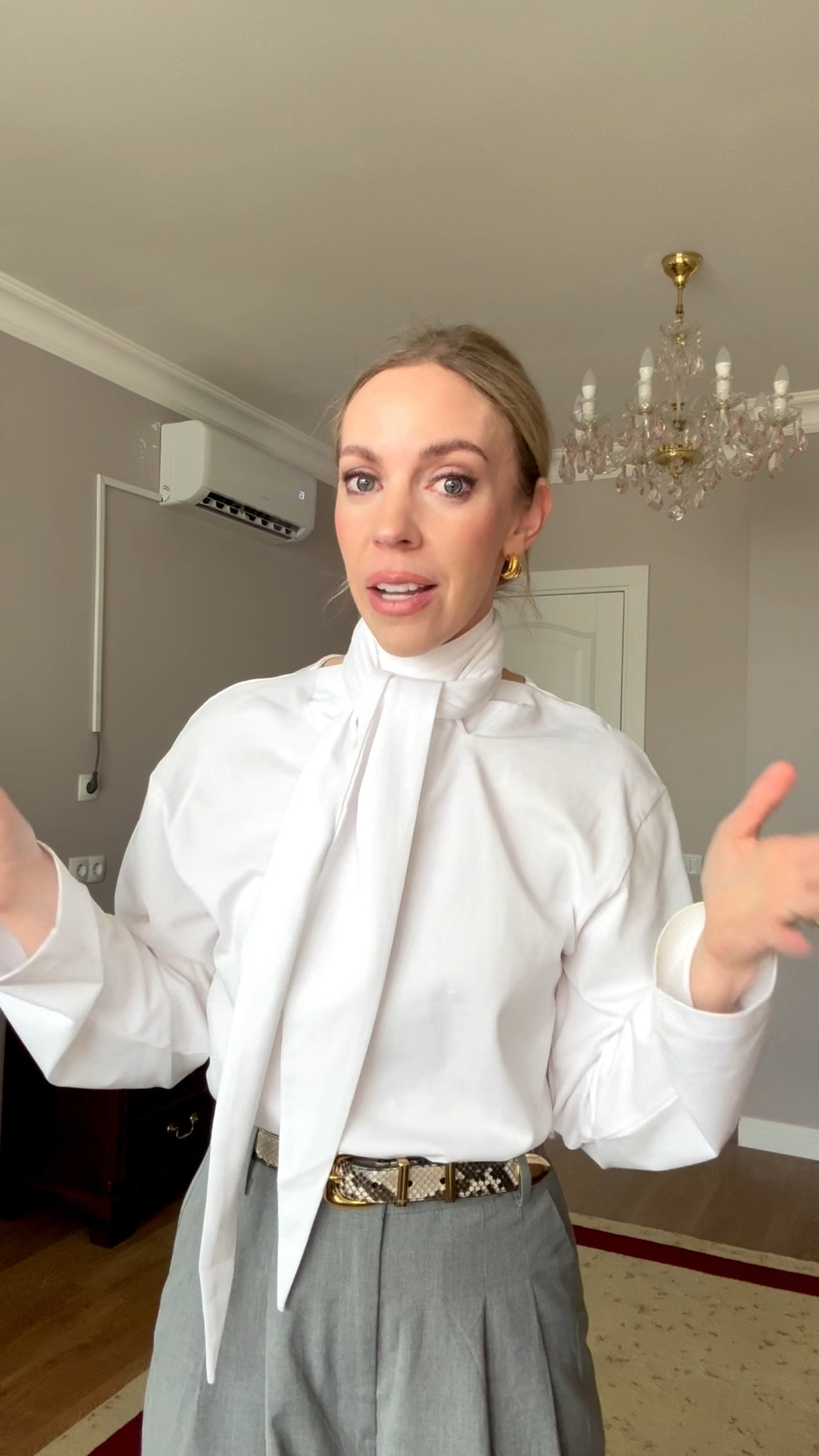 Work outfit of the day, business casual, spring workwear, @Zara tie neck top, snakeskin belt, spring tops 

#LTKOver40 #LTKootd #LTKWorkwear