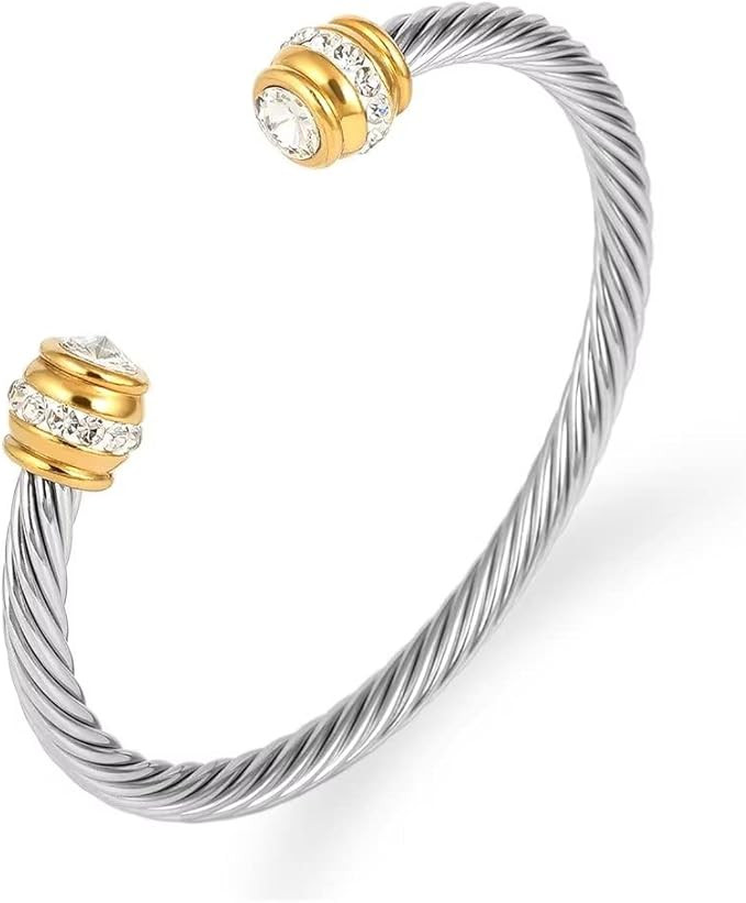 BLUE ELF Birthstone Cable Bangle Bracelets for Women, Stainless Steel Twisted Cable Wire Bracelet... | Amazon (US)