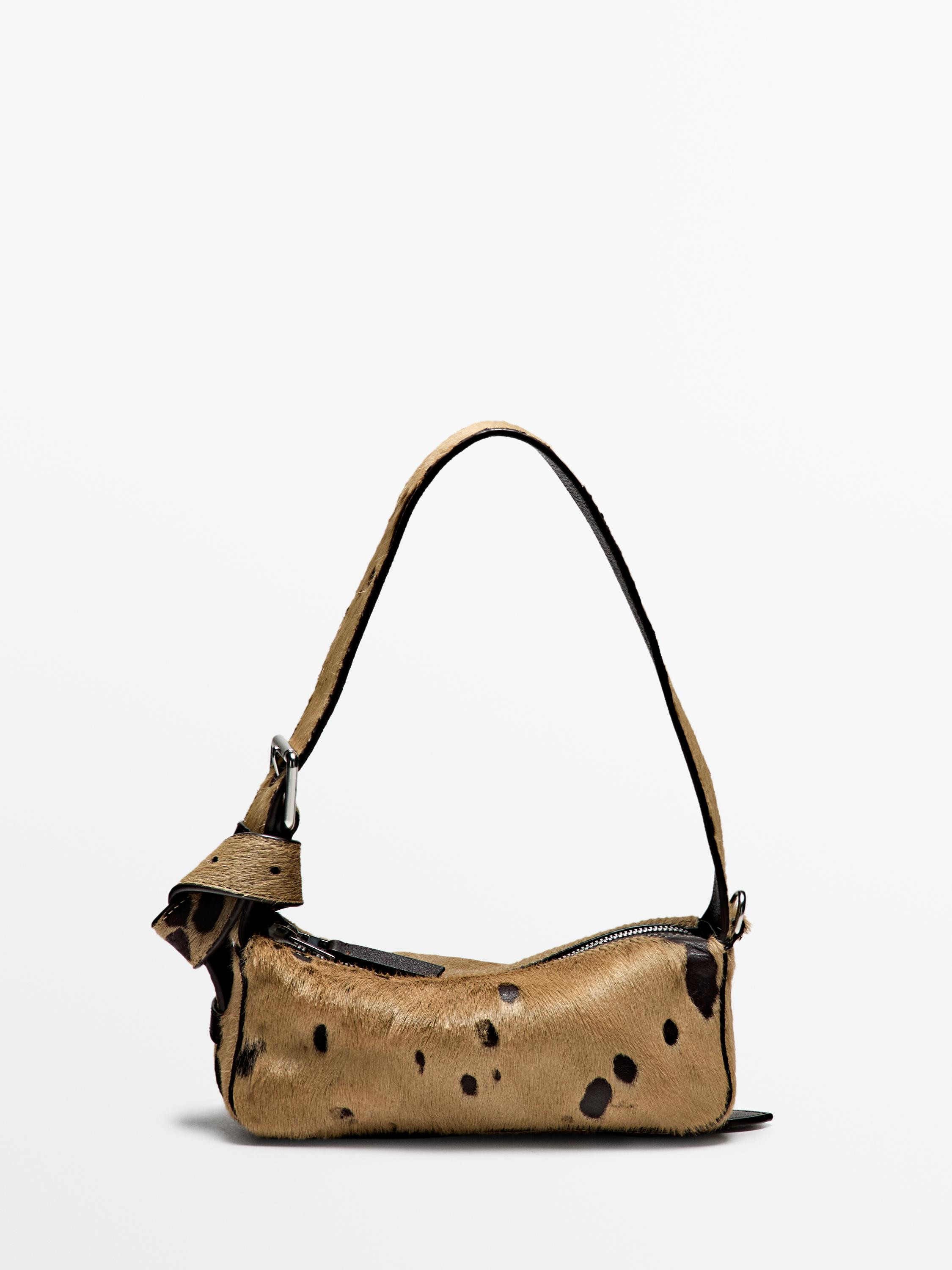 Printed mini hair on leather bag | Massimo Dutti US