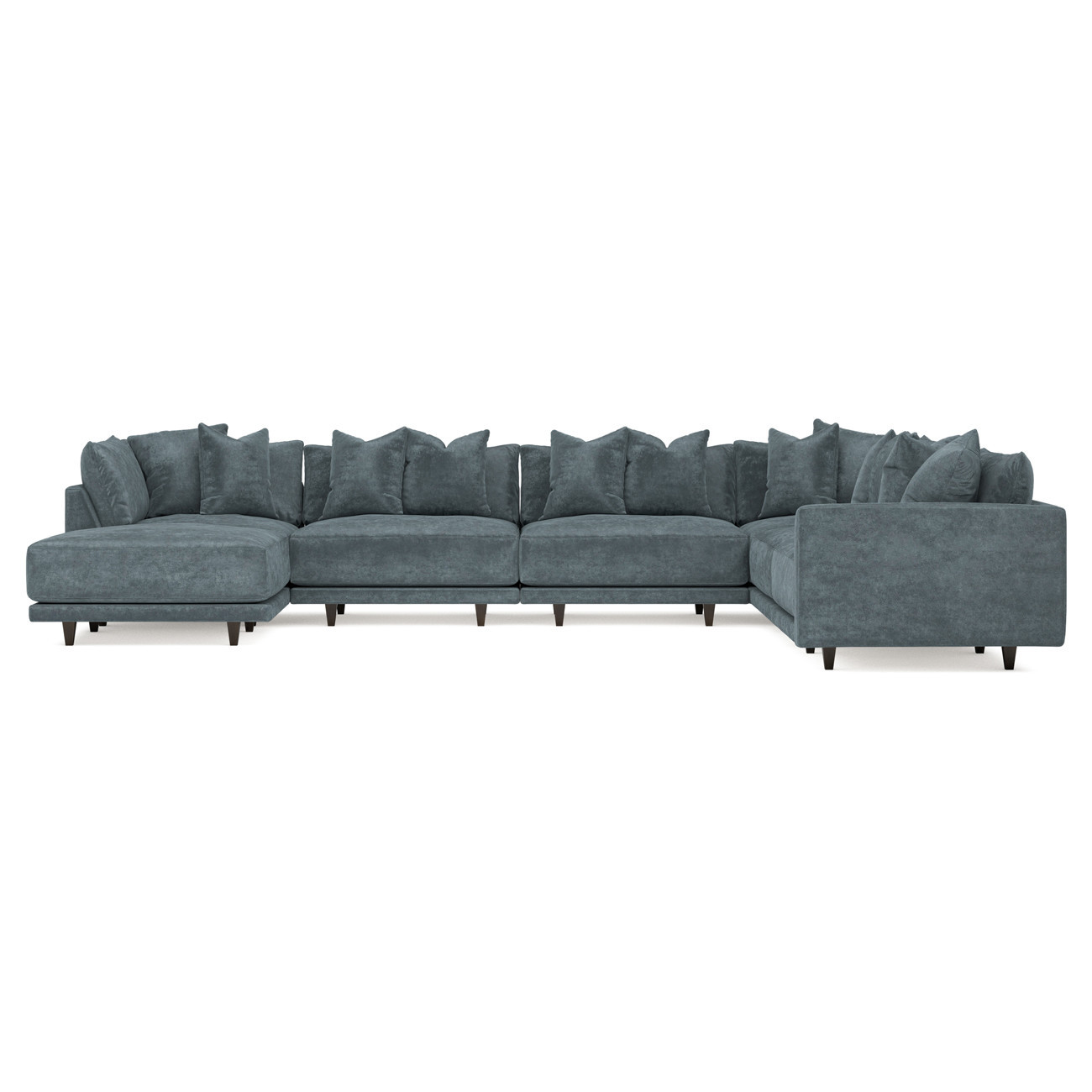 Toulouse Slate Blue Modular 7-Piece Corner Sectional With Ottoman - Left End - 166 | Kathy Kuo Home