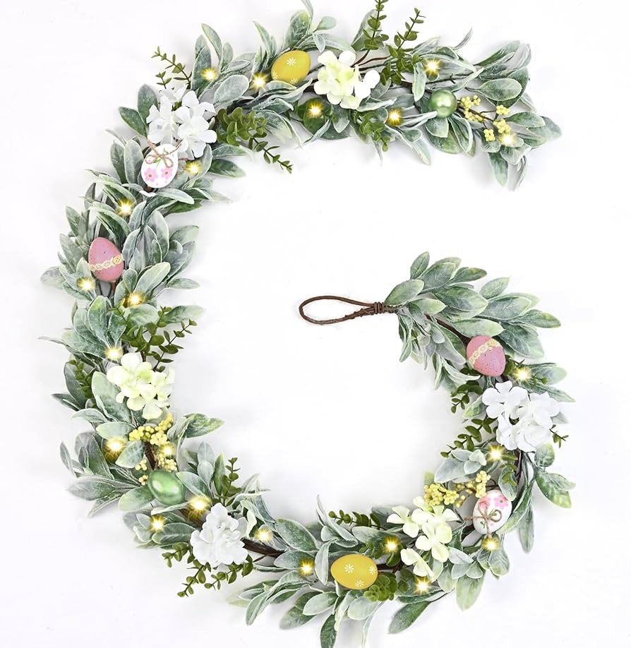 Waipfaru 6Ft Easter Egg Garland with Lights, Spring Garland for Mantle, Easter Table Mantel Decor... | Amazon (US)